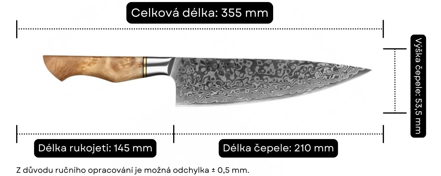 Rozměry šéfkuchařského nože HezHen Master B30