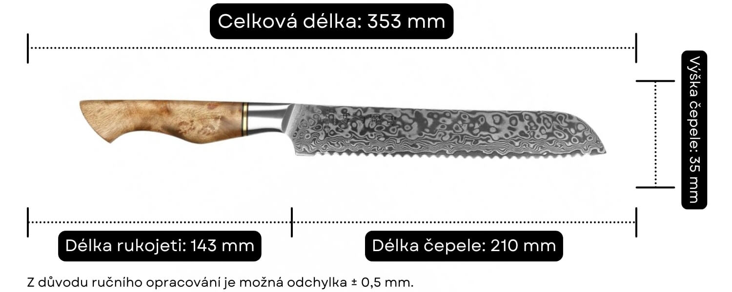 Rozměry nože na pečivo HezHen B30