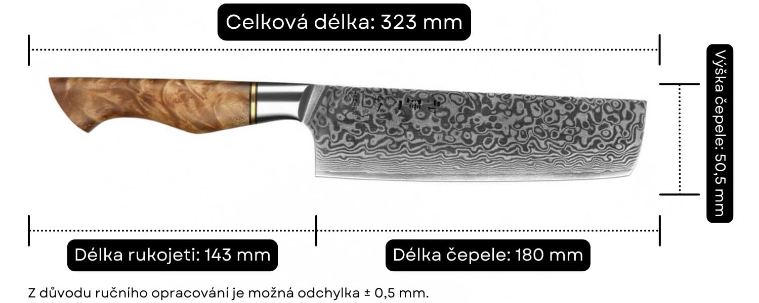 Rozměry nakiri nože HEZHEN Master B30