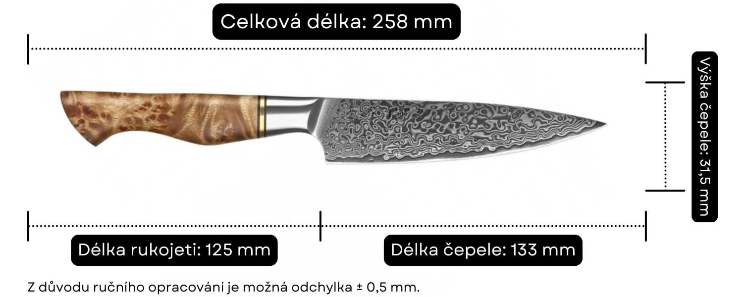Rozměry nože na ovoce a zeleninu HEZHEN Master B30