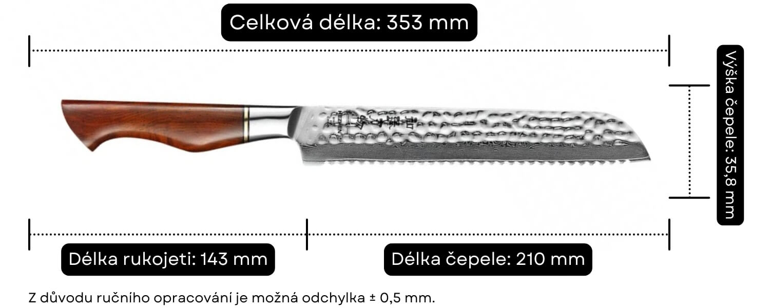 Rozměry nože na pečivo HEZHEN Master B30R
