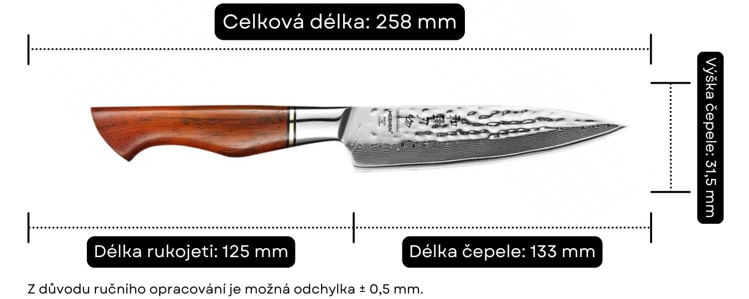 Rozměry nože na ovoce a zeleninu HEZHEN Master B30R