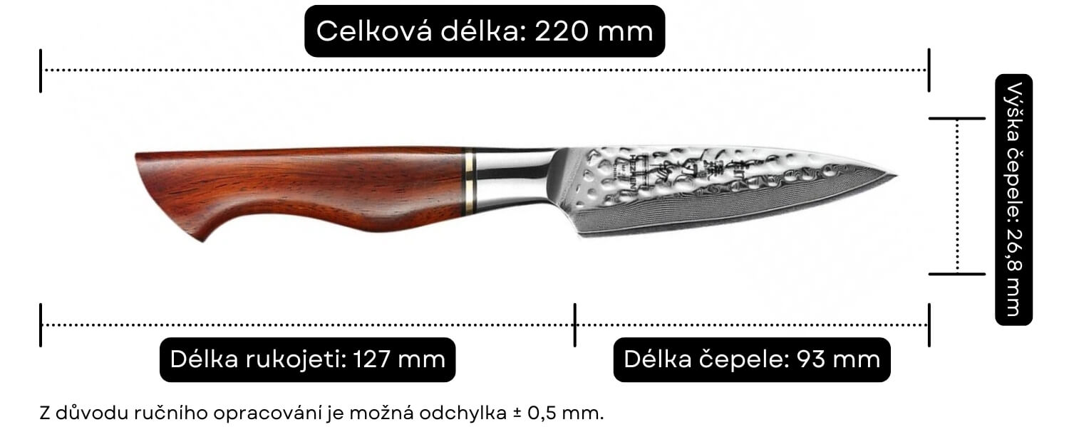 Rozměry nože na loupání HEZHEN Master B30R