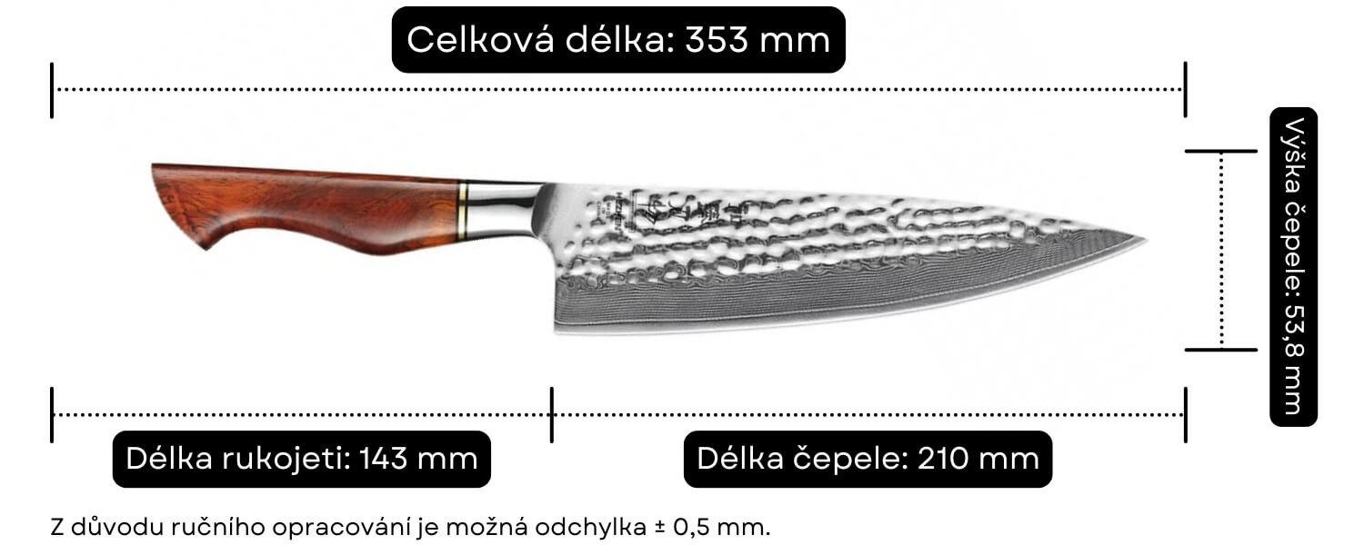 Rozměry šéfkuchařského nože HEZHEN Master B30R