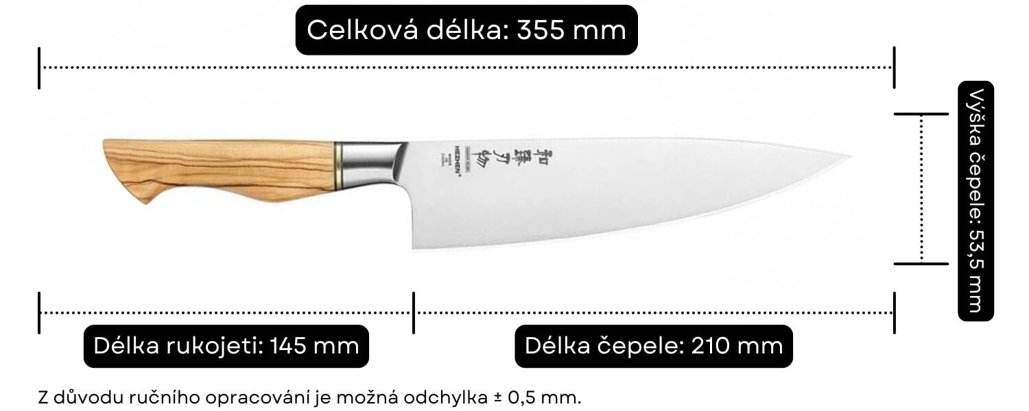 Rozměry šéfkuchařského nože B30S