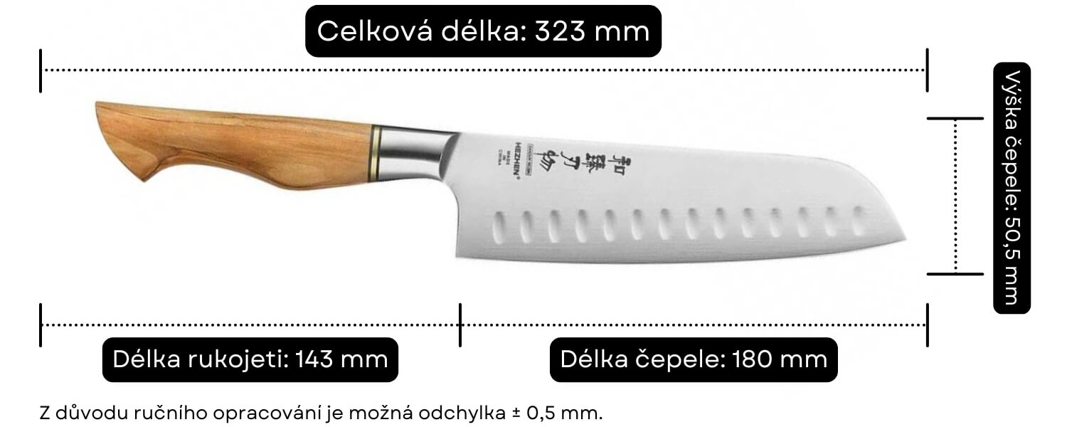 Rozměry santoku nože B30S