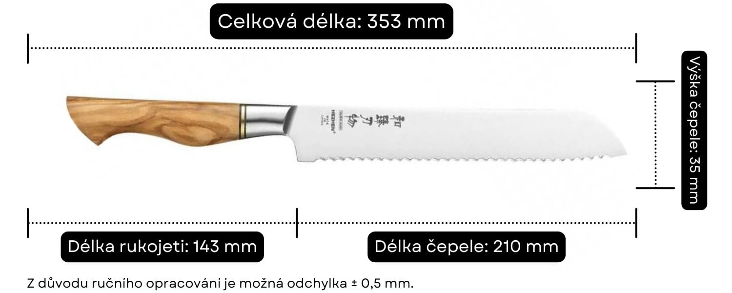 Rozměry nože na pečivo B30S