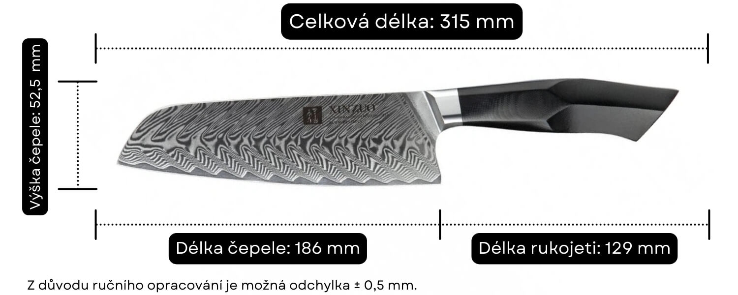 Santoku nůž XinZuo Feng B32 velikost