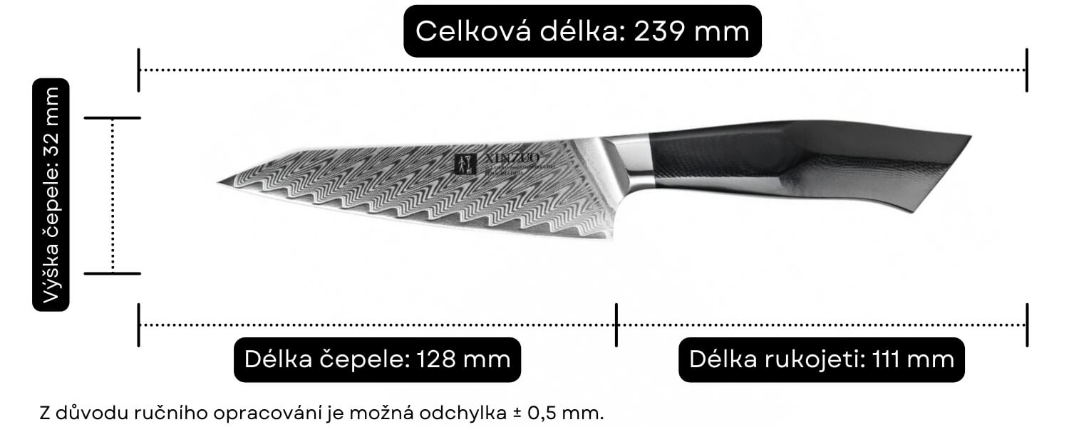 Rozměry nože na ovoce a zeleninu XinZuo B32