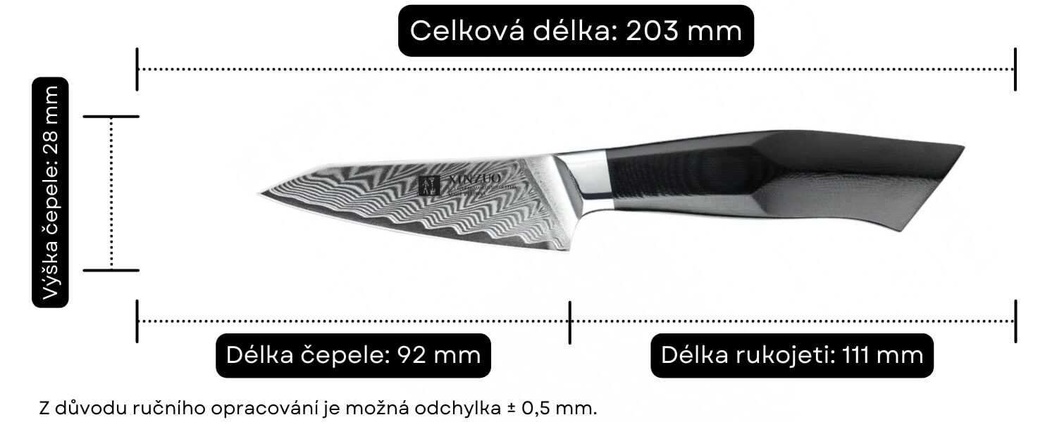 Nůž na loupání XinZuo Feng B32 rozměry