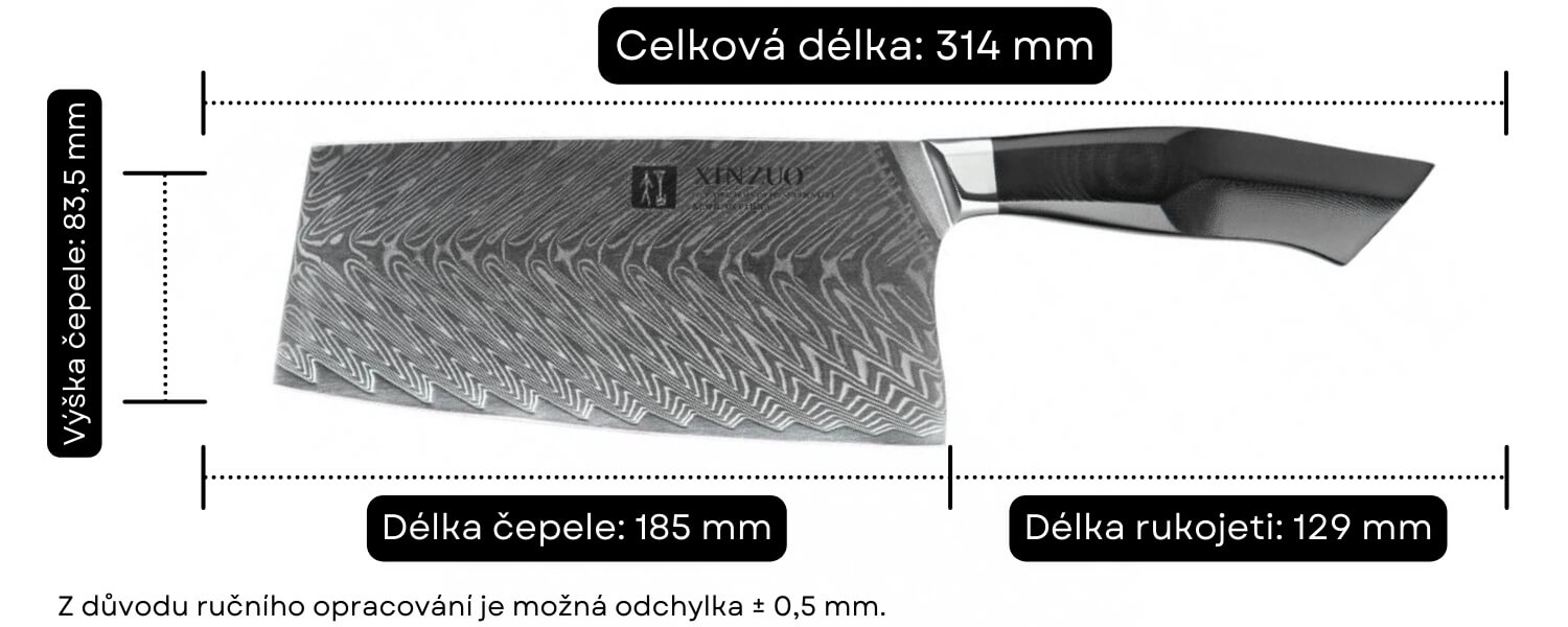 Univerzální čínský nůž TAO XinZuo Feng B32 rozměry