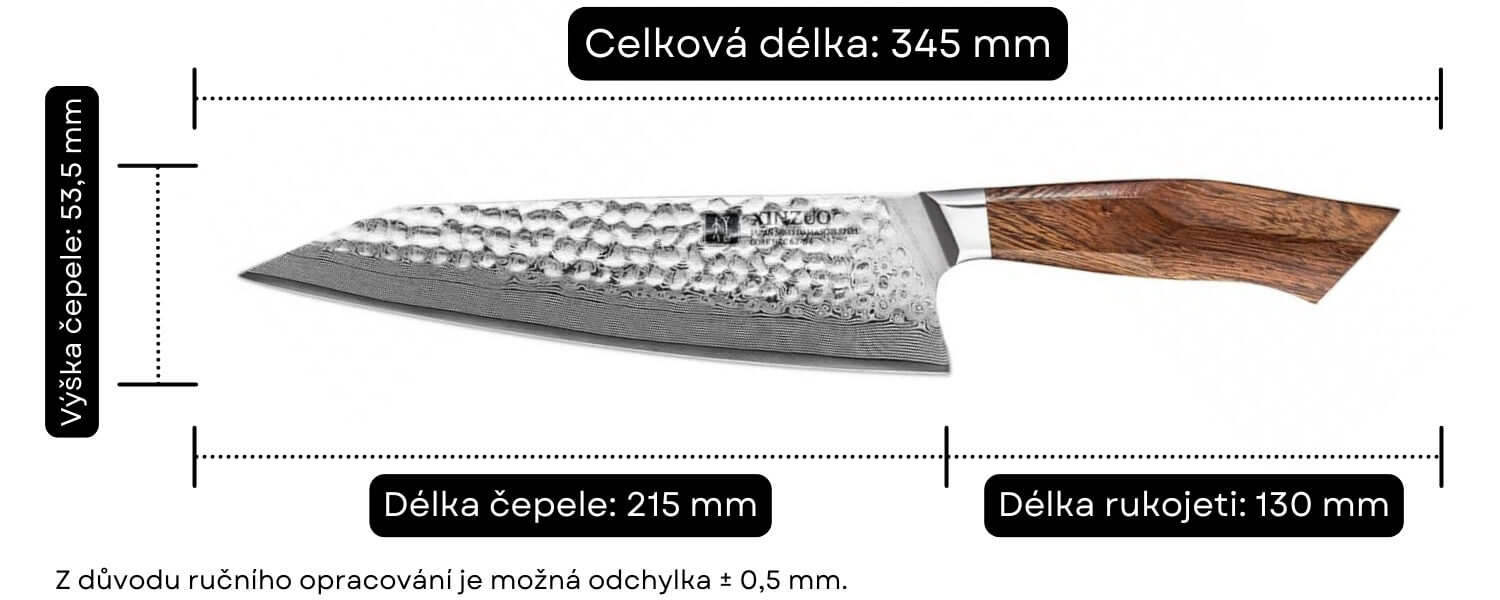 Šéfkuchařský nůž XinZuo B32D rozměry