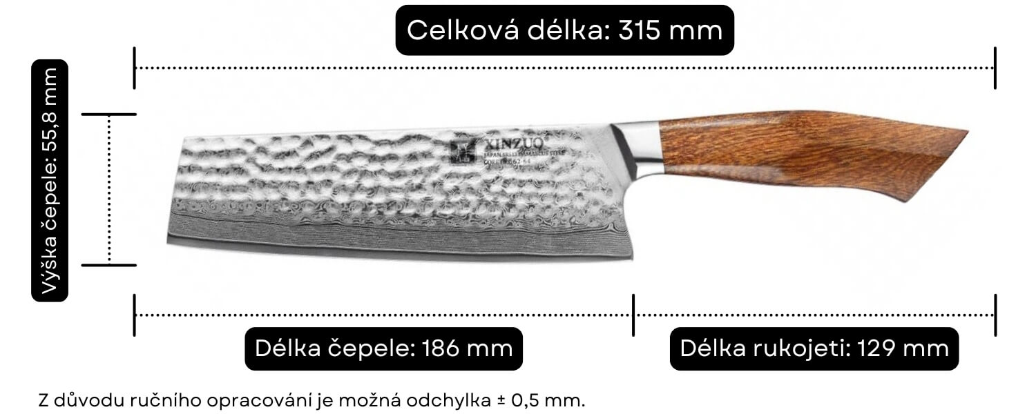 Nakiri nůž XinZuo B32D rozměry