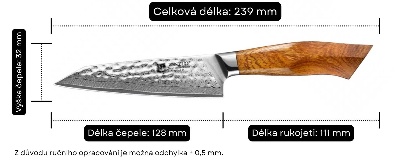 Nůž na ovoce a zeleninu XinZuo B32D rozměry