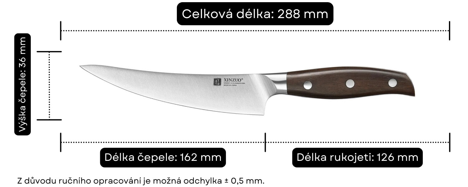 Rozměry vykosťovacího nože Zhi B35