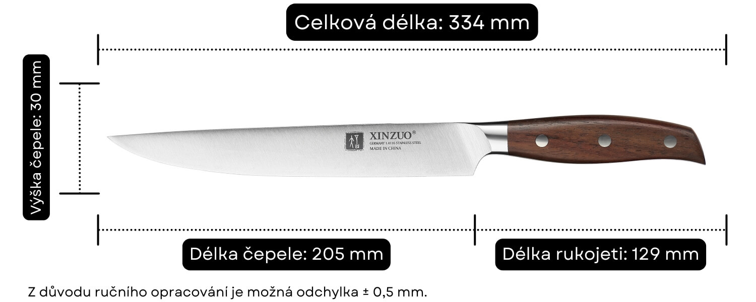 Rozměry nože na maso Zhi B35