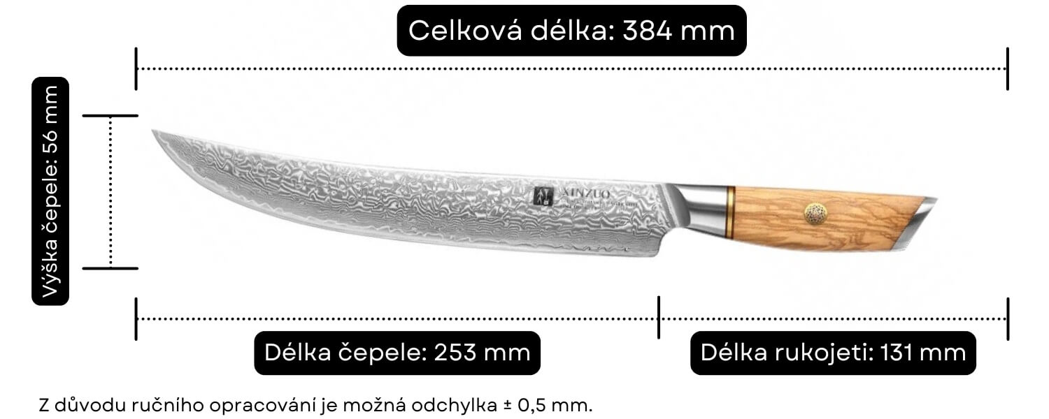Rozměry nože na maso XinZuo Lan B37