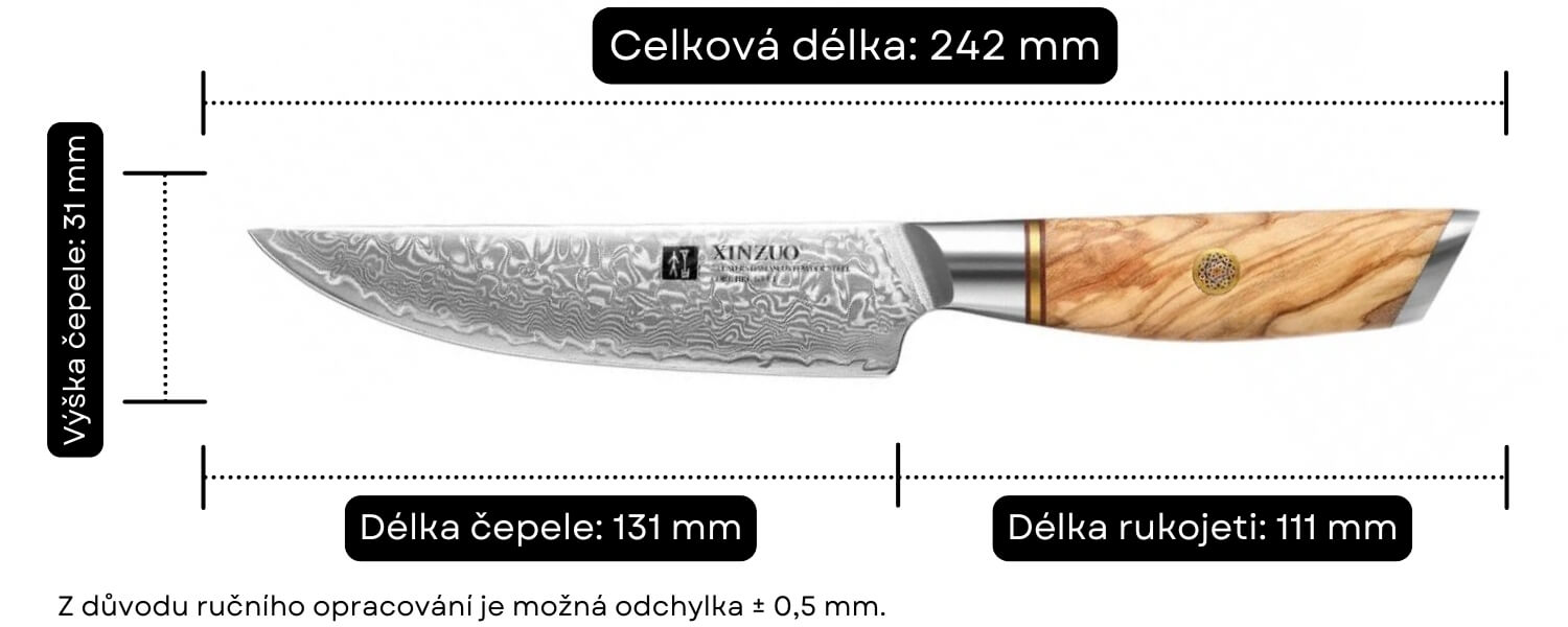 Rozměry steakového nože XinZuo Lan B37