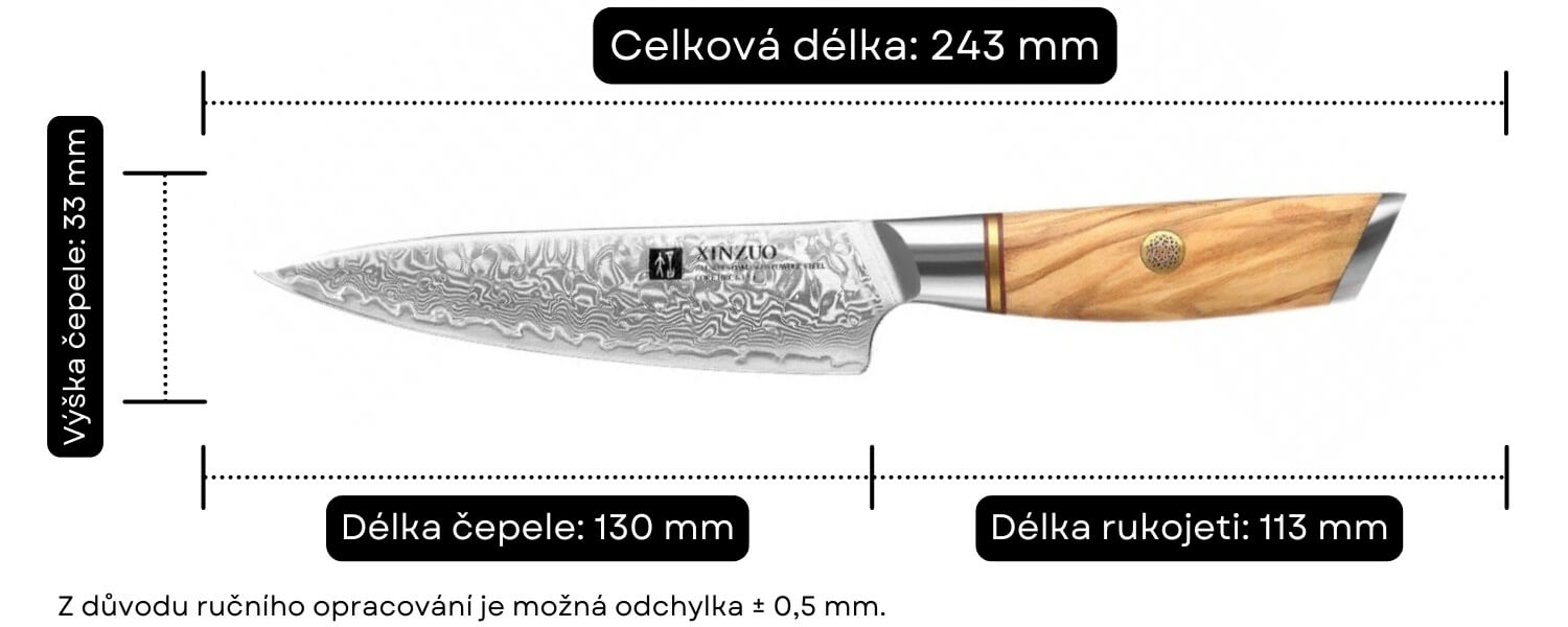 Rozměry nože na ovoce a zeleninu XinZuo B37