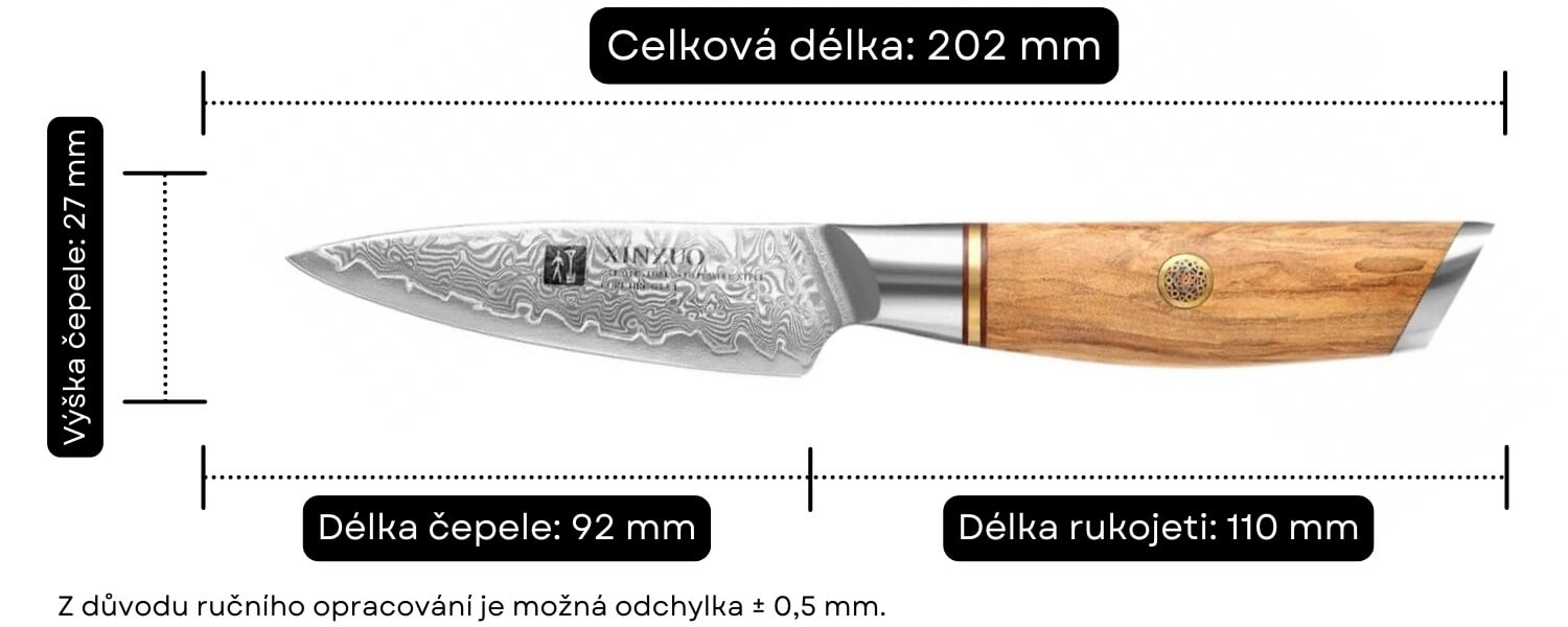 Rozměry nože na loupání XinZuo Lan B37