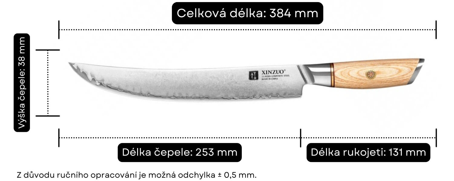 Rozměry nože na maso XinZuo Lan B37S