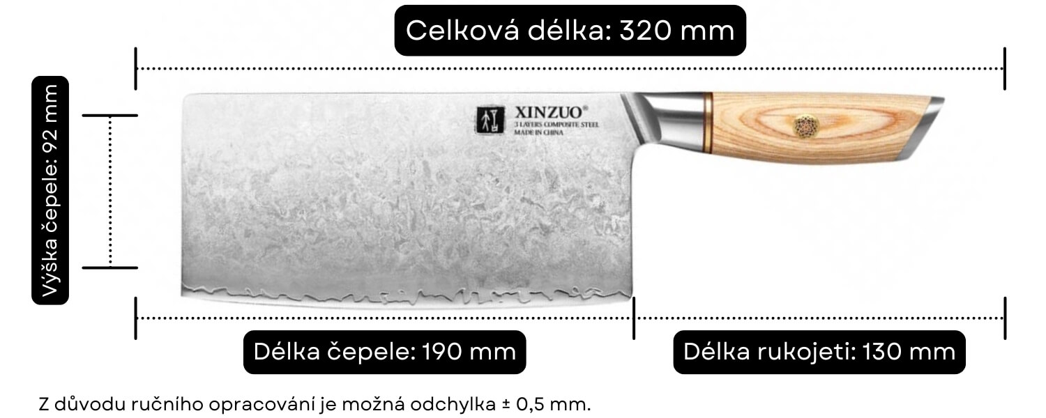 Rozměry nože TAO XinZuo Lan B37S
