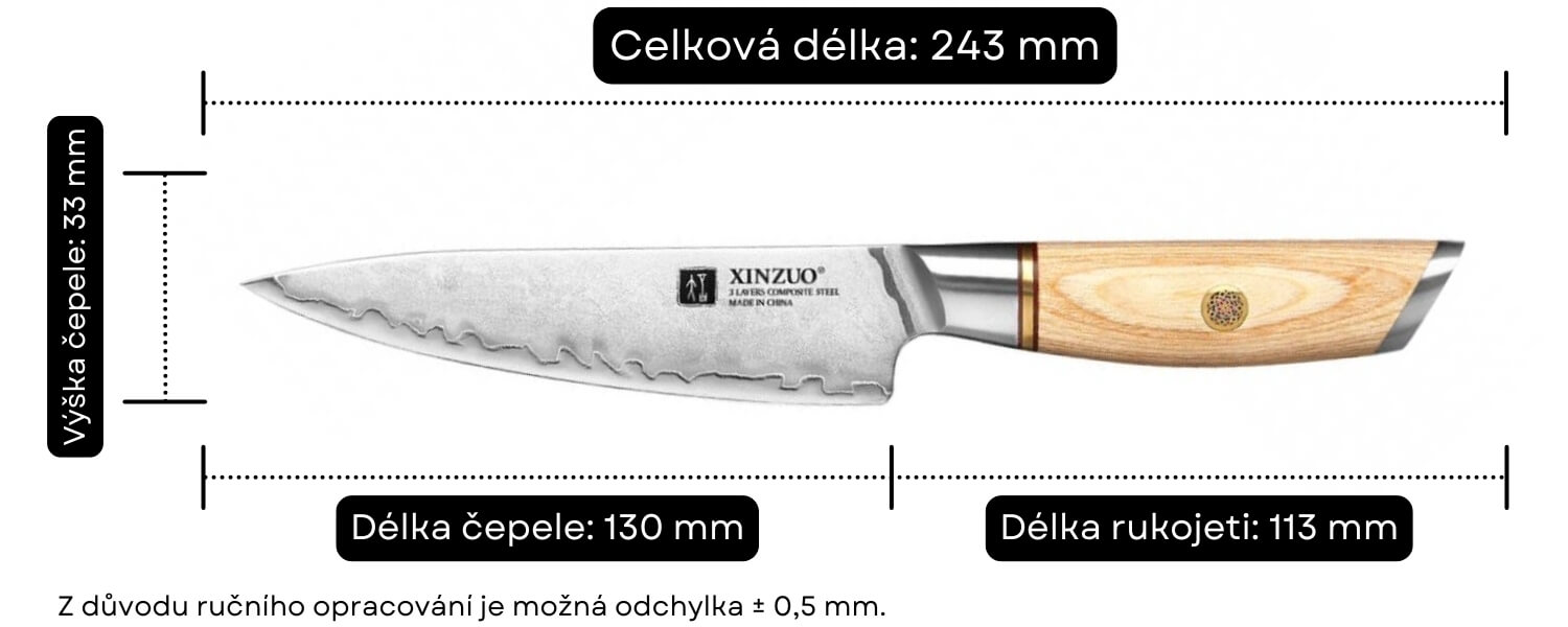 Rozměry nože na ovoce a zeleninu XinZuo Lan B37S