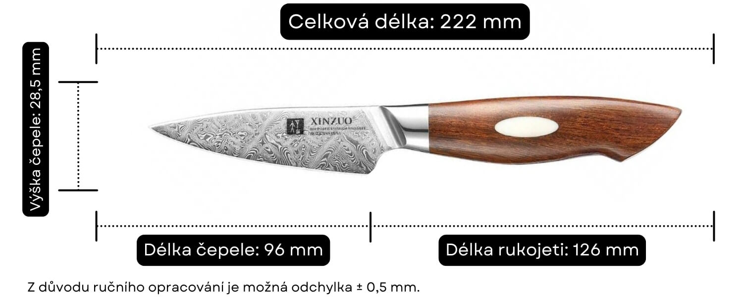 Rozměry nože na loupání XinZuo B46D