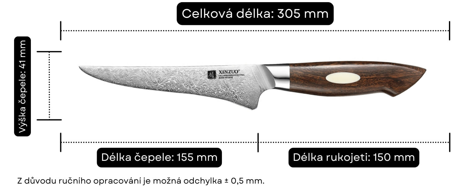 Rozměry vykosťovacího nože XinZuo B46D