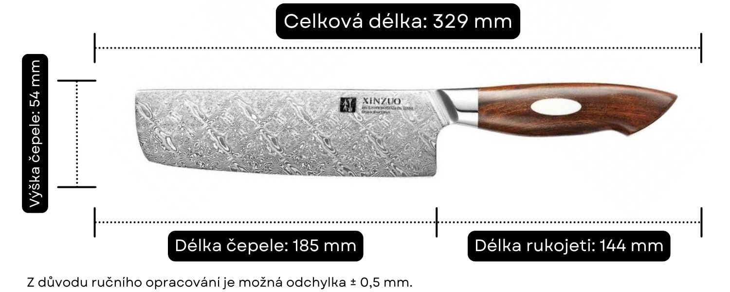 Rozměry nakiri nože z řady B46D