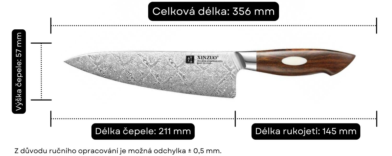 Rozměry šéfkuchařského nože B46D