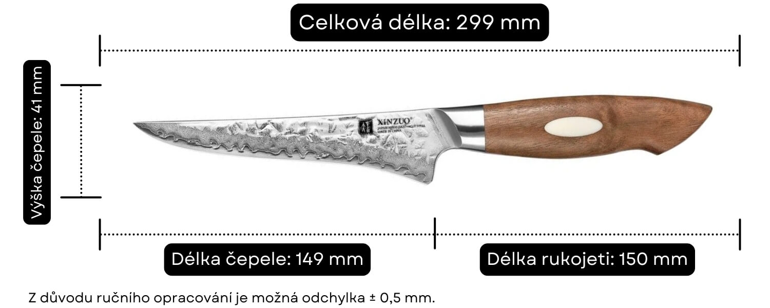 Rozměry vykosťovacího nože XinZuo B46W