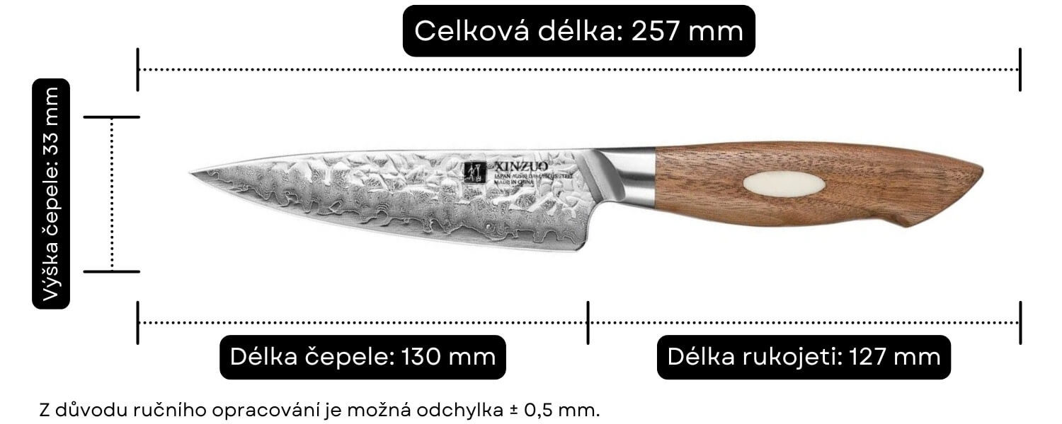 Rozměry nože na ovoce a zeleninu XinZuo B46W