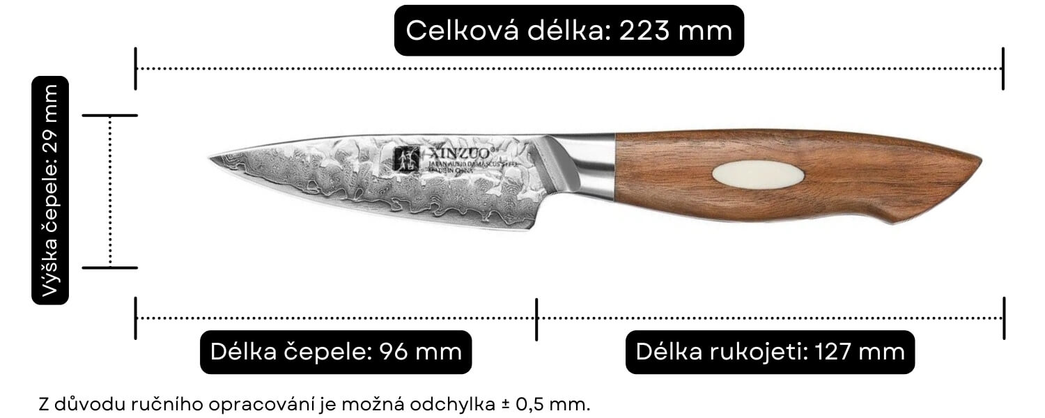 Rozměry nože na loupání XinZuo B46W