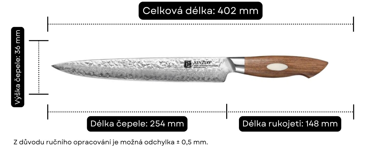 Rozměry nože na maso XinZuo B46W