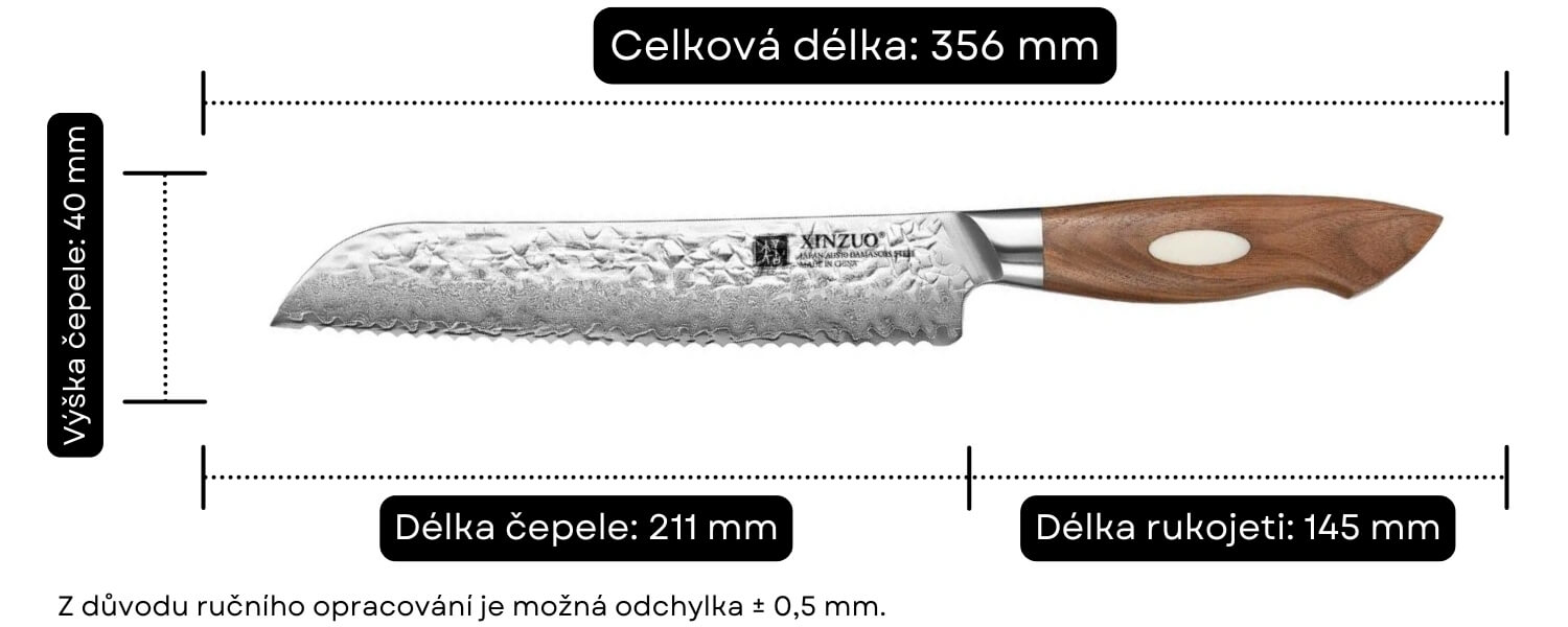 Rozměry nože na pečivo z řady B46W