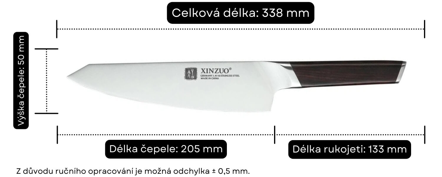 Šéfkuchařský nůž XinZuo Rui B5 8 palců velikost