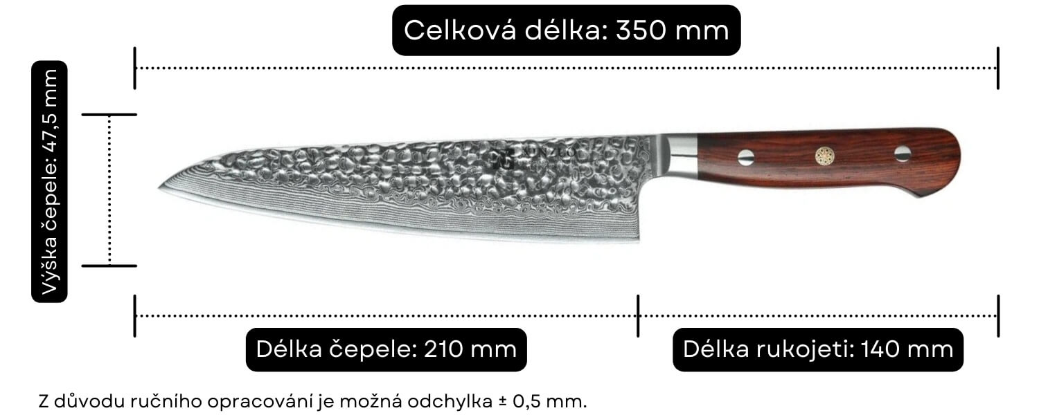 Šéfkuchařský nůž XinZuo Yun B9H velikost