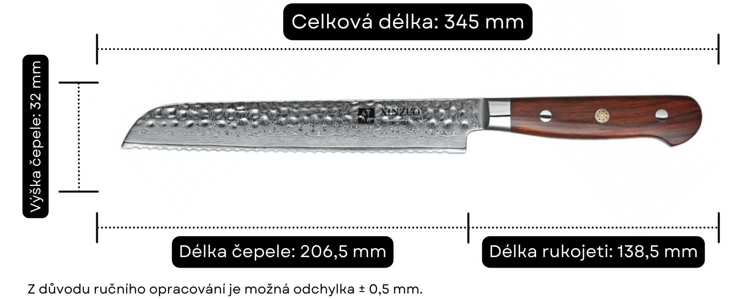 Nůž na pečivo XinZuo Yun B9H velikost nože