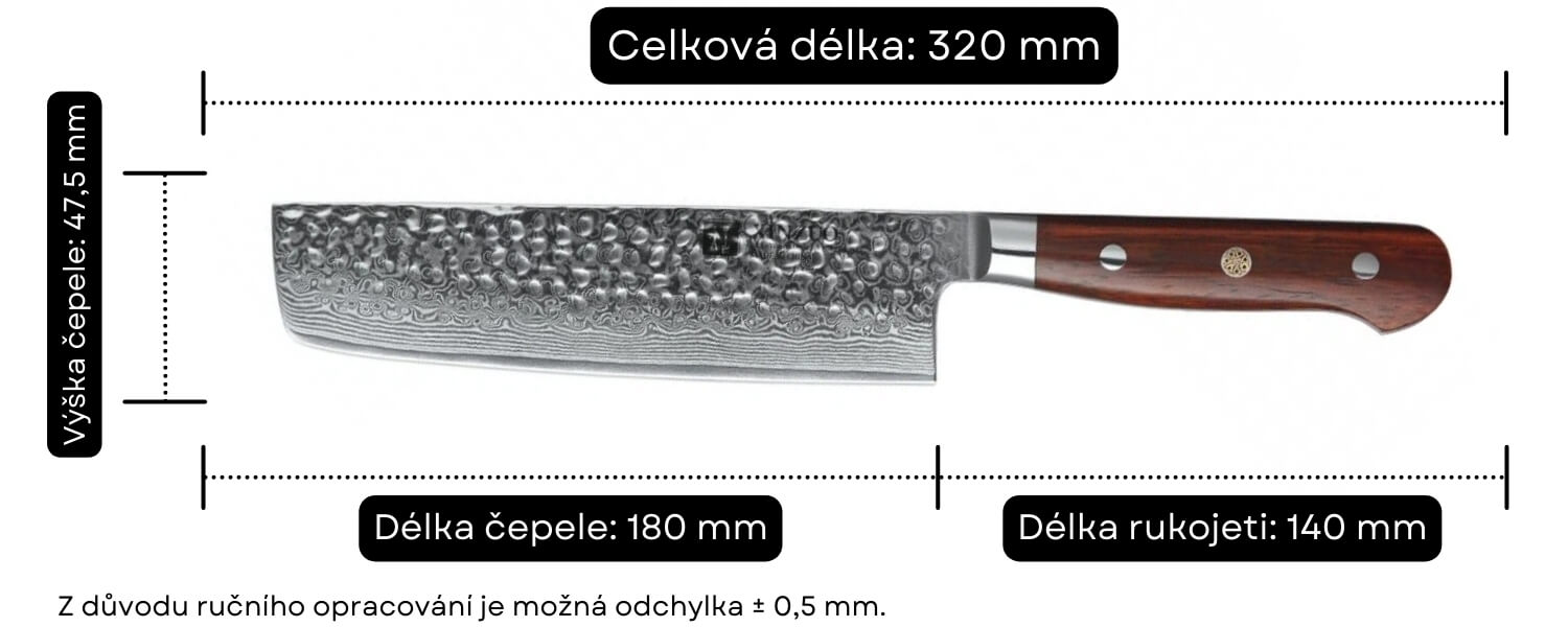 Nakiri nůž XinZuo Yun B9H - rozměry