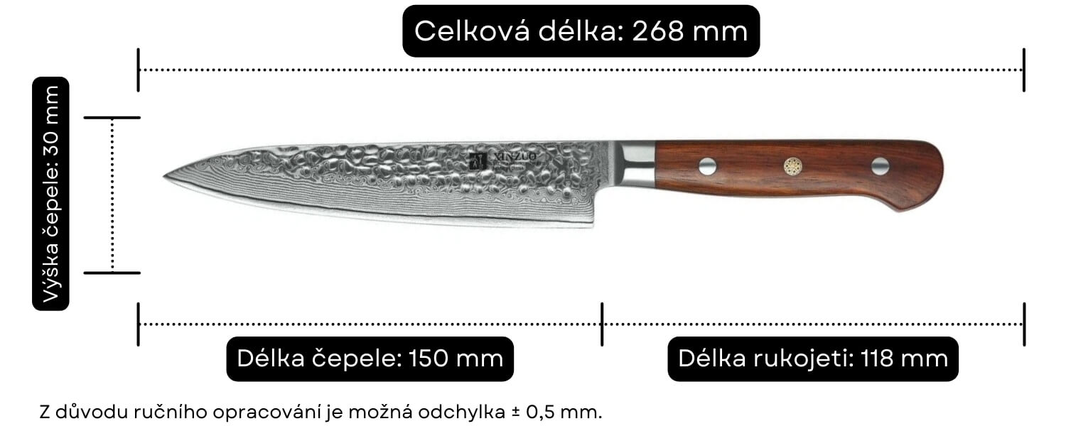 Nůž na ovoce a zeleninu XinZuo Yun B9H - rozměry