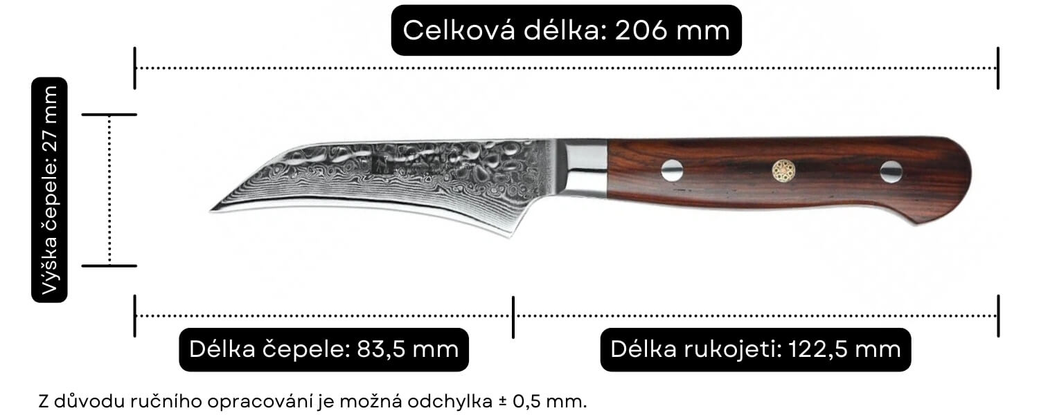 Nůž na loupání XinZuo Yun B9H - rozměry