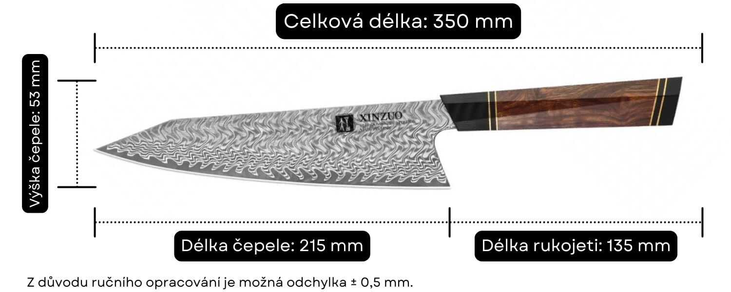 Rozměry nože XinZuo Bunka F2