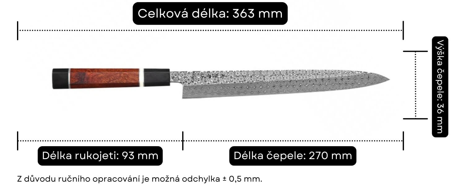 Rozměry sashimi nože HEZHEN F3