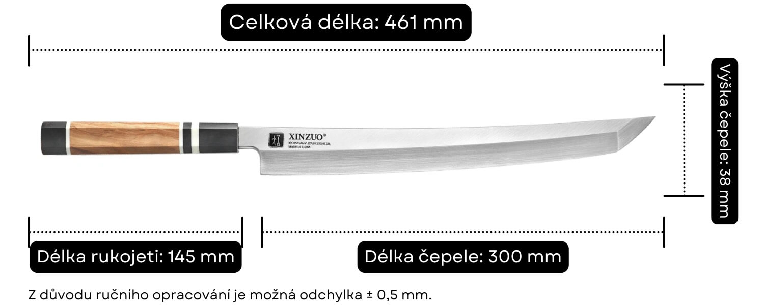 Rozměry Sakimaru nože F3S od XinZuo