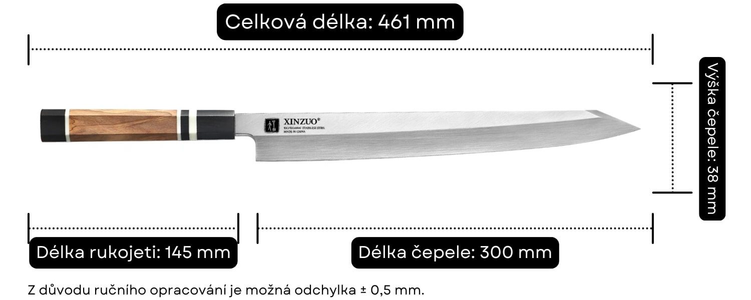 Rozměry Kiritsuke nože F3S od XinZuo