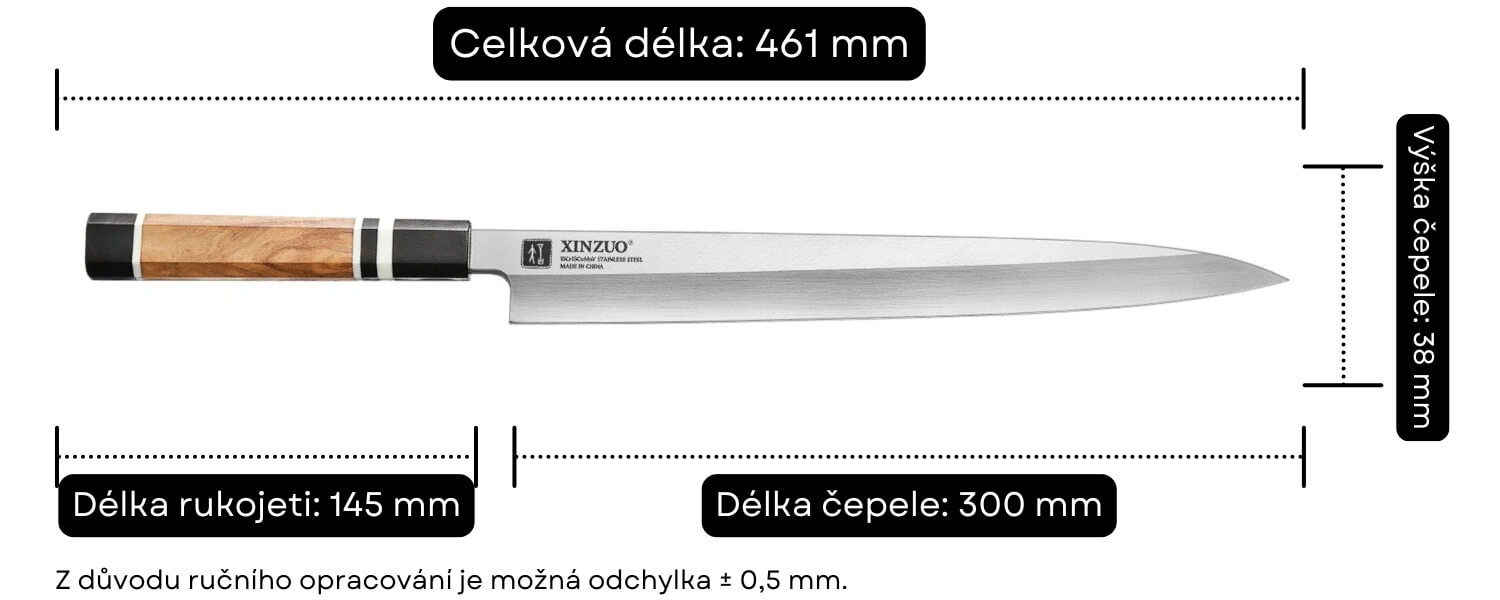 Rozměry sashimi nože F3S od XinZuo