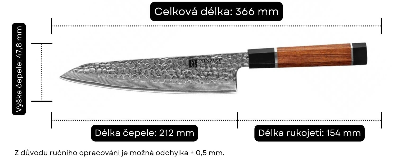 Šéfkuchařský nůž XinZuo PM8 rozměry