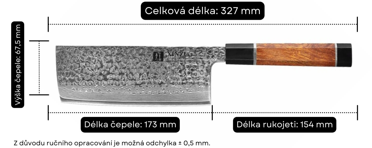 Nakiri nůž XinZuo PM8 rozměry