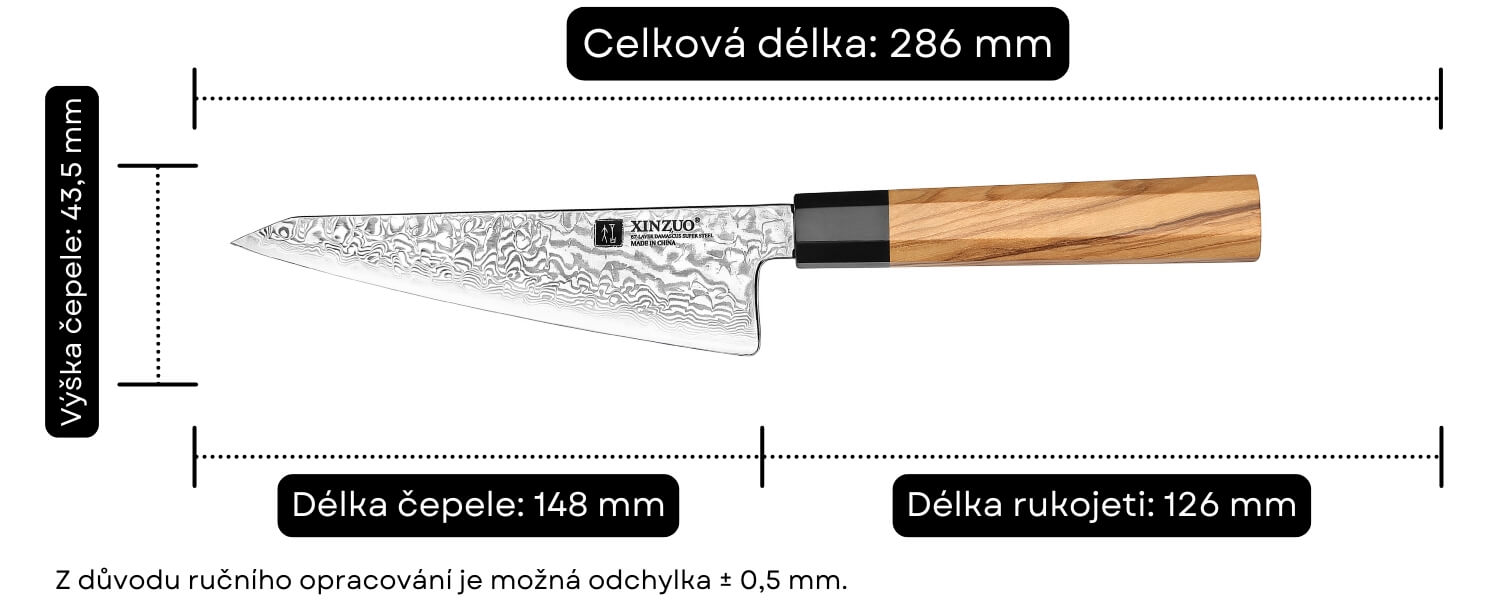 Rozměry Honesuki nože PM8O